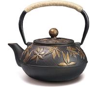 Théière en fonte 800ml Bouilloire asiatique Or Feuilles d'érable