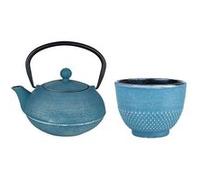Théière en fonte Asagao bleue 0,9L + Tasse en fonte bleue et argentée Bleu G