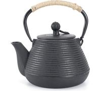 Théière en fonte avec chauffe-plat, passoire à thé 1000ml, intérieur émaillé, noir