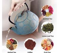 Théière en fonte, grande contenance (1 200 ml), couvercle revêtu, intérieur émaillé, verte