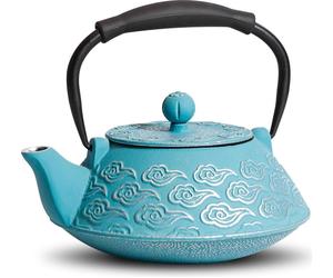 Théière en fonte japonaise passoire à thé 800 ml motif nuages bleu ciel