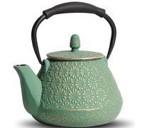 Théière en fonte MILVBUSISS, théière japonaise à motif de sakura de 950 ml, qui va sur la cuisinière, avec infuseur pour thé en feuille et café, poignée en silicone, intérieur émaillé, 32 oz vert