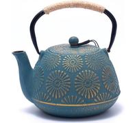 Théière en fonte Unyqoos® Bredemeijer avec filtre en acier inoxydable – Théière japonaise de 1200 ml, intérieur émaillé, motif Sakura, couleur verte, compatible avec les plaques de cuisson