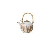 Théière en grès multicolore, ronde, bec avec grille, anse en bambou, avec couvercle - Bloomingville, Camelia - 13x16x12 cm