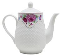 Théière en porcelaine, style européen, blanche, avec motifs floraux et pois, capacité de 1,5 litre