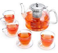 théière en verre 1200ml Set 4 verres en verre borosilicaté Théière avec passoire