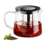 Théière en verre 1500 ml avec passoire, théière en verre borosilicate avec infuseur amovible, passe au lave-vaisselle, idéale pour le thé, le café, les tisanes et les tisanes (noir)