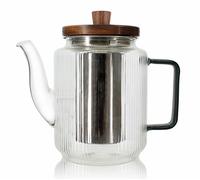 Théière En Verre 550 Ml Gris Fumé Avec Couvercle En Bois Acacia Ogo Living