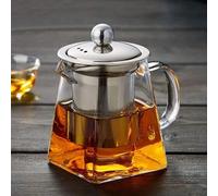Théière en verre 750ml avec passoire en inox et couvercle, résistant à la chaleur