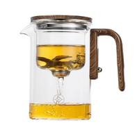 Théière en verre à séparation d'eau avec manche en bois, théière de sorcellerie, théière magique avec infuseur, théière en verre avec passoire, théière transparente, théière magique (720 ml)