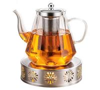 Théière en verre avec infuseur et brûleur, 1 litre, dorée/transparente