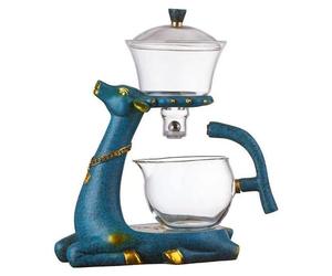 Théière en verre avec infuseur, semi-automatique, 350 ml, motif cerf