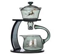 Théière en verre avec infuseur, semi-automatique, résistante à la chaleur, couleur gris cerf