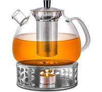 Théière en verre avec réchaud dans une boîte cadeau - 1,5 litre - Garde la chaleur longtemps - Lavable en machine