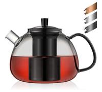 Théière en verre borosilicaté, 1500 ml, noire, avec filtre en acier inoxydable, résistante à la chaleur