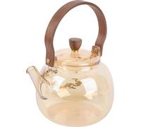 Théière en verre borosilicaté résistant à la chaleur 950ml avec poignée en bois Théière à feuilles en vrac pour cuisinière électrique en céramique