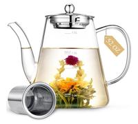 Théière en verre de 1,5 litre avec infuseur pour thé en vrac et fleurs de thé, fabriquée en verre borosilicaté