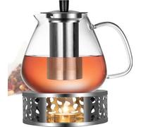 Théière en verre de 1 500 ml avec filtre, chauffe-bougie, lavable au lave-vaisselle, pour boissons chaudes et froides