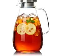 Théière en verre de 1,7 l, avec couvercle en acier inoxydable, résistant à la chaleur, en verre borosilicate, pour le thé glacé, le thé aux fruits, le lait, le café, le thé pour le réfrigérateur