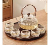 Théière en verre résistant à la chaleur en forme de citrouille avec filtre, théière en verre borosilicaté épais pour usage domestique et rentrée scolaire Petites tasses double couche 6 pièces,Pot de 8