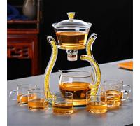 Théière en verre semi-automatique avec couvercle et récipient pivotants, finition dorée