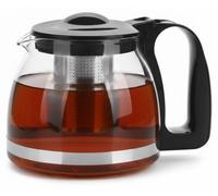 Théière en verre Unyqoos® de 1250 ml avec filtre en acier inoxydable, bec verseur anti-goutte et poignée ergonomique noire en PP – idéale pour le thé en vrac