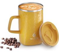 Théière et cafetière en acier à double paroi et isolation sous vide - Grande contenance - Poignée antidérapante - Couvercle à coulisse - 470 ml - Leopard Gold