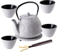 Théière - Fonte - 1,1 l - Avec filtre à thé - Motif champignon - e FCM - Blanche