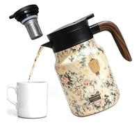 Théière isotherme vintage à motif floral - 1000 ml - Avec infuseur à thé - Avec motif floral vintage - Pour la maison, l'appartement (rose)
