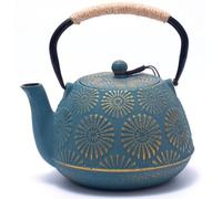Théière japonaise en fonte Unyqoos® au motif Sakura, d'une capacité de 1200 ml, avec infuseur en acier inoxydable, manche gainé de chanvre, fabriquée à la main à partir de minerai de fer australien