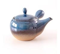 Théière Japonaise Tokoname Satoyama 350 ml, Émail Namako Bleu Profond, Filtre Plat Hiranami pour Feuilles de Thé, Artisanat Traditionnel Japonais pour Thé Vert, Sencha, Gyokuro
