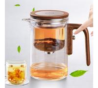Théière magique avec infuseur - Théière en verre de séparation d'eau avec poignée ergonomique en silicone effet bois et brassage polyvalent de thé et de café (600 ml)