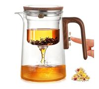 Théière Magique en Verre avec Séparation d'eau - 800 ML, Verre Borosilicate/Design Démontable/Facile à Nettoyer, Enchantipot Magic Teapot avec Poignée en Bois pour Maison, Bureau