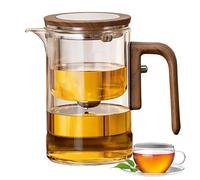 Théière Magique en Verre avec Séparation d'eau,Theiere en Verre Borosilicate avec Infuseur,théière pour Thé en Feuilles manche en bois de noyer,cadeaux pour les amateurs de thé (600, Millilitres)