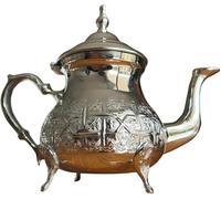 Théière Marocaine extra grande en Laiton Argenté Maillechort - 800 ml, Gravure Artisanale, Design Classique de Fès