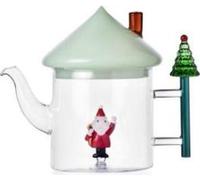 Théière Père Noël avec couvercle vert, contes de Noël