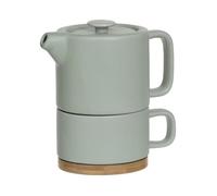 Théière - Secret de Gourmet - Solitaire - Nature Mint - Faïence - Bambou - Tasse amovible