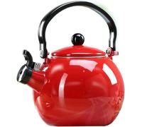 Théière sifflante en émail - Bouilloire de cuisinière de 2 L avec poignée pliable résistante à la chaleur pour tous les types de poêles (rouge)