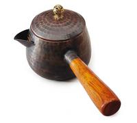 Théière turque en cuivre épais de 400 ml avec cuisinière électrique - Ensemble cafetière et bouilloire avec manche en bois (marron)