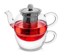 Théière Verre Infuseur avec Tasse 350ml/300ml Design Compact Élégant