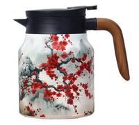 Théière vintage à motif floral - Théière vintage intégrée en acier inoxydable - Bouilloire isotherme Krf166 - 1000 ml (rouge, B)