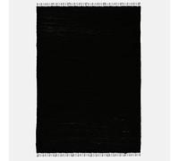 THEKO | Dhurry Tapis en 100% Coton à Tissage Plat Happy Cotton | tissé à la Main | Couleur : Noir | 70 x 140 cm