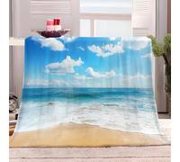 Thème Côtier Paysage Marin Bleu Adulte et Enfant Couverture Plaid Flanelle Bleu Couverture de Jeté, Polaire Moelleuse Chaudes Légères Hiver&Automne Couvertures pour Voyager, Lit ou Canapé 150x200 cm