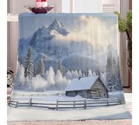 Thème de Noël Couverture Plaid 130 x 150 cm Blanc Paysage D'Hiver Montagnes Neige Maison En Bois 3D Imprimé Couverture Polaire Flanelle Microfibre Moelleuse Chaudes Légères Couvertures pour Voyager