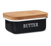 Theo&Cleo Beurrier avec couvercle en bois, cloche à beurre pour 250 g de beurre, bol à beurre multifonction, couvercle en bambou élégant et durable, noir