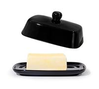 Theo&Cleo Beurrier en Céramique, Pot à Beurre en Porcelaine Écologique pour 250 g - Noir, Passe au Lave-Vaisselle, Design Rectangulaire