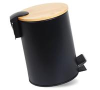 Theo&Cleo Poubelle de salle de bain avec couvercle en bois et seau intérieur Adonis Poubelle de salle de bain Softclose Seau à cosmétique Poubelle(Noir 3L)
