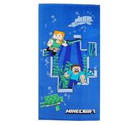 Theonoi Serviette Enfant de Bain, Plage et Douche pour Fille et Garçon - 100% Coton, 70x140cm (Minecraft Steve Alex)