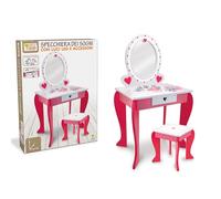 Théorème - Fait de Bois Miroir de rêve en Bois Eco Haute 90 cm avec lumières LED, Tabouret Inclus, Maquillage Artiste, Poste de Maquillage Fille Rose et Blanc, idée Cadeau 3 Ans