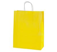 Thepaperbagstore 10 sacs papier jaune 25x11x31 cm, anses torsadées | Papier kraft 100 gsm, anses torsadées et fond plat pour cadeaux, vêtements, fêtes et achats boutique